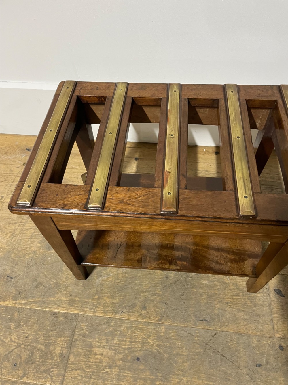 Edwardian mahogany and brass luggage rack View III