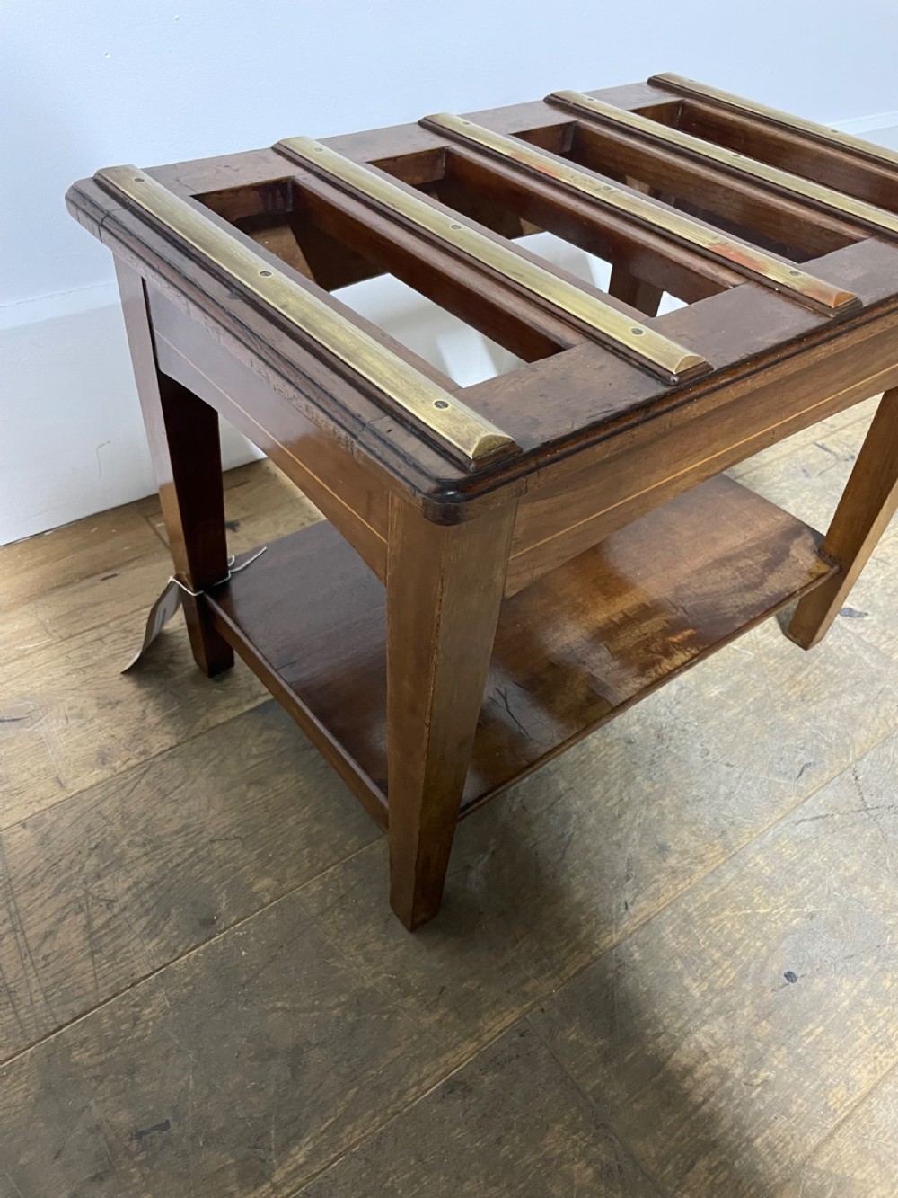 Edwardian mahogany and brass luggage rack View IV