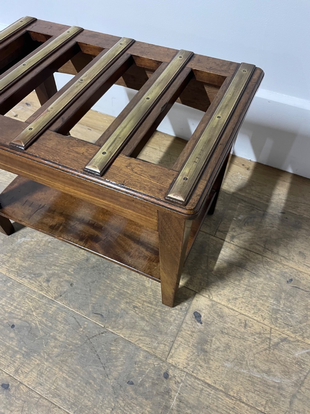 Edwardian mahogany and brass luggage rack View V