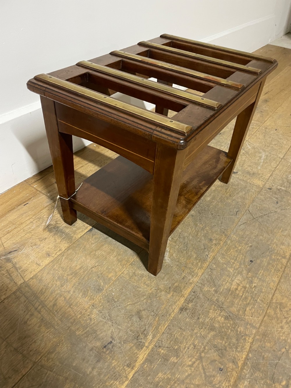 Edwardian mahogany and brass luggage rack View VI
