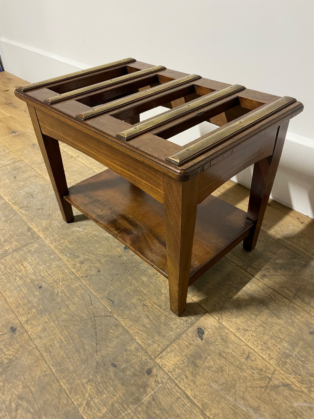 Edwardian mahogany and brass luggage rack View VII