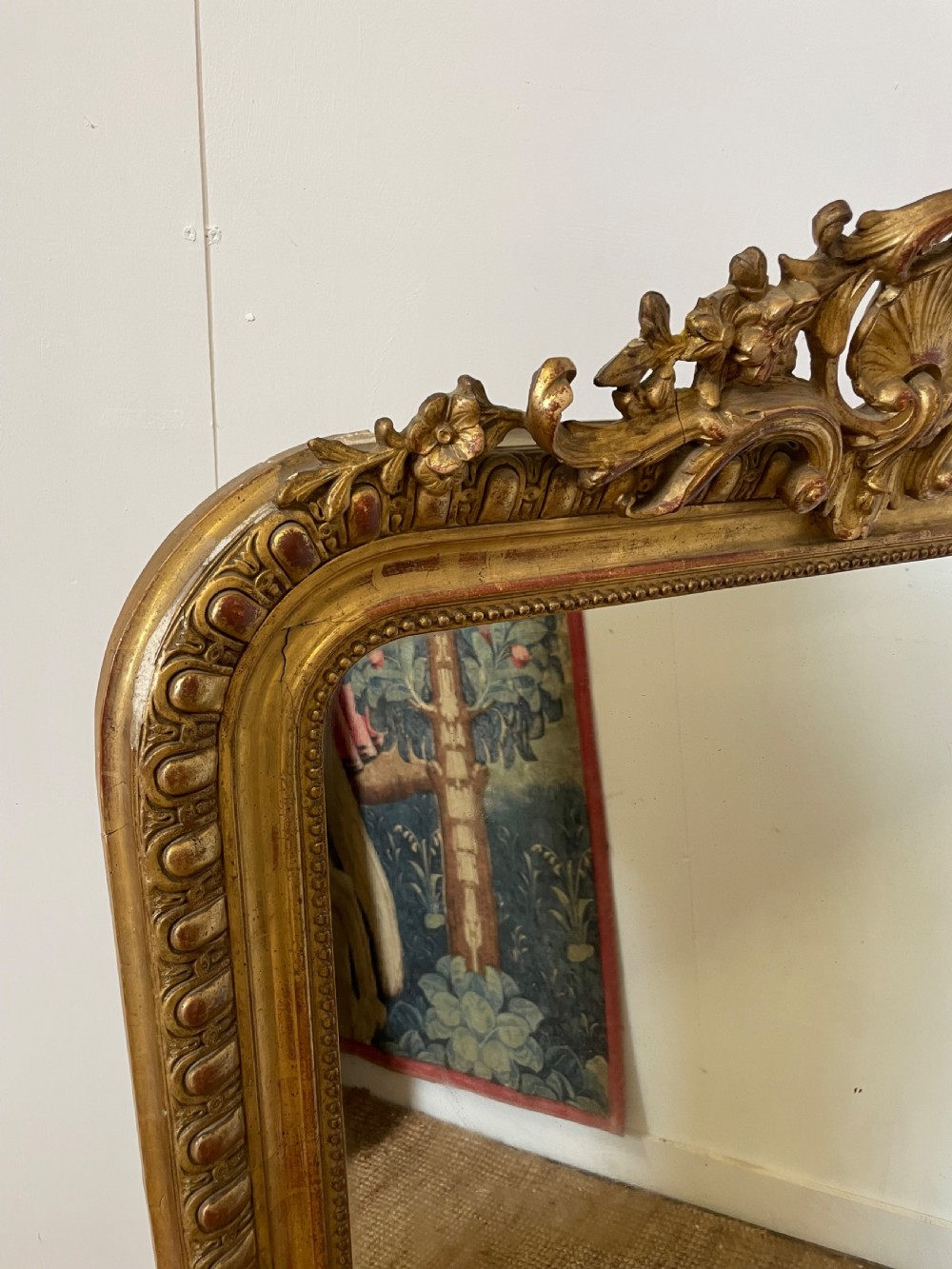 19th century French gilt over mantle mirror  View II
