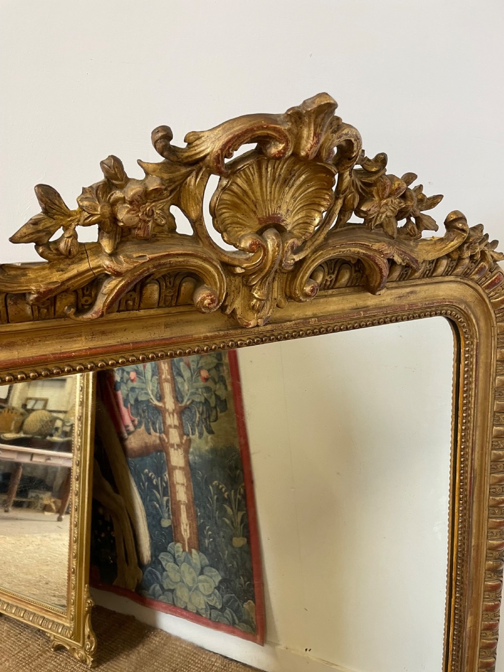 19th century French gilt over mantle mirror  View III