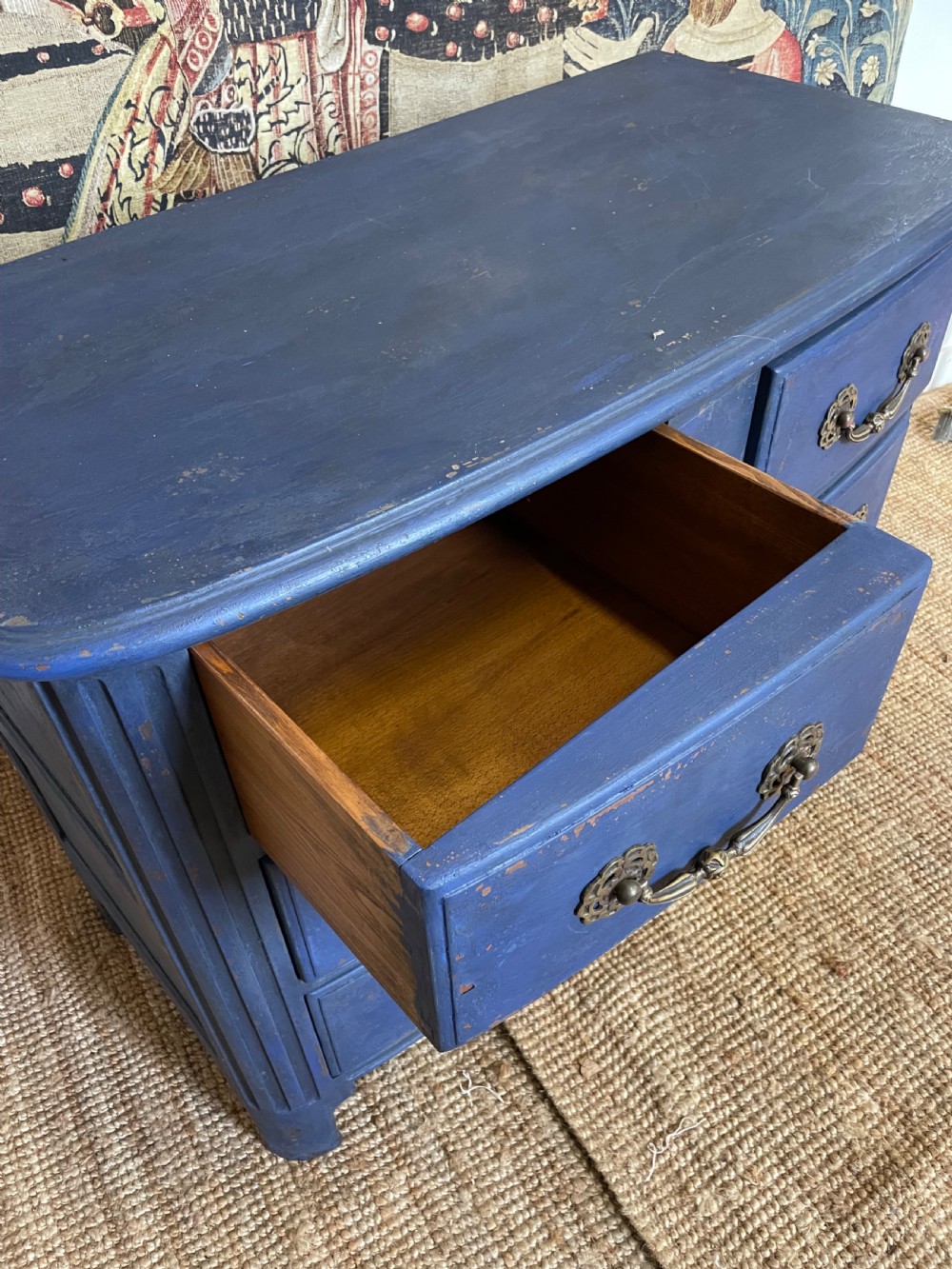 18th century style painted French commode , blue  View V