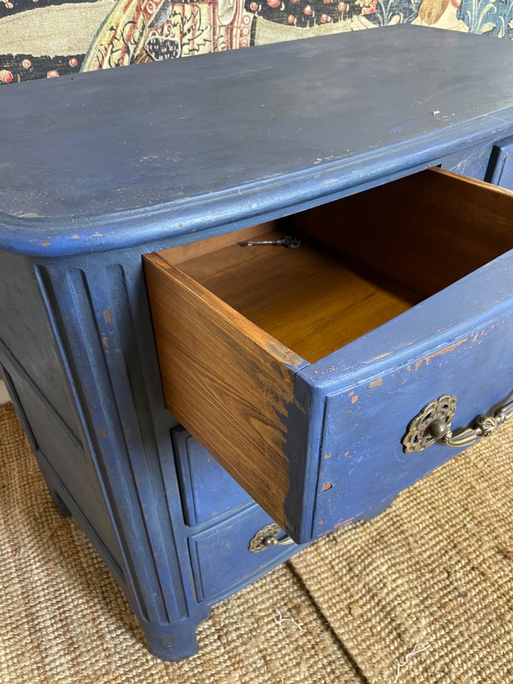 18th century style painted French commode , blue  View X