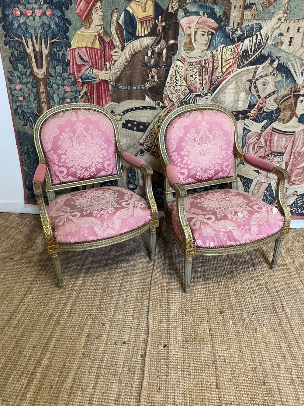 Pair of 19th century gilt and painted armchairs 