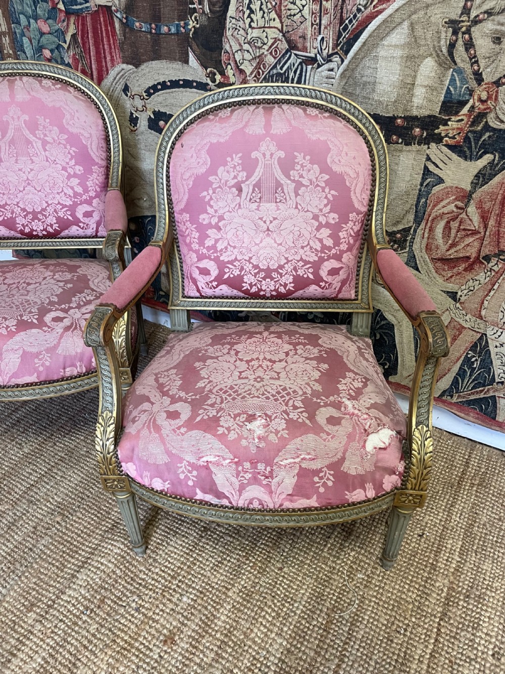 Pair of 19th century gilt and painted armchairs  View II