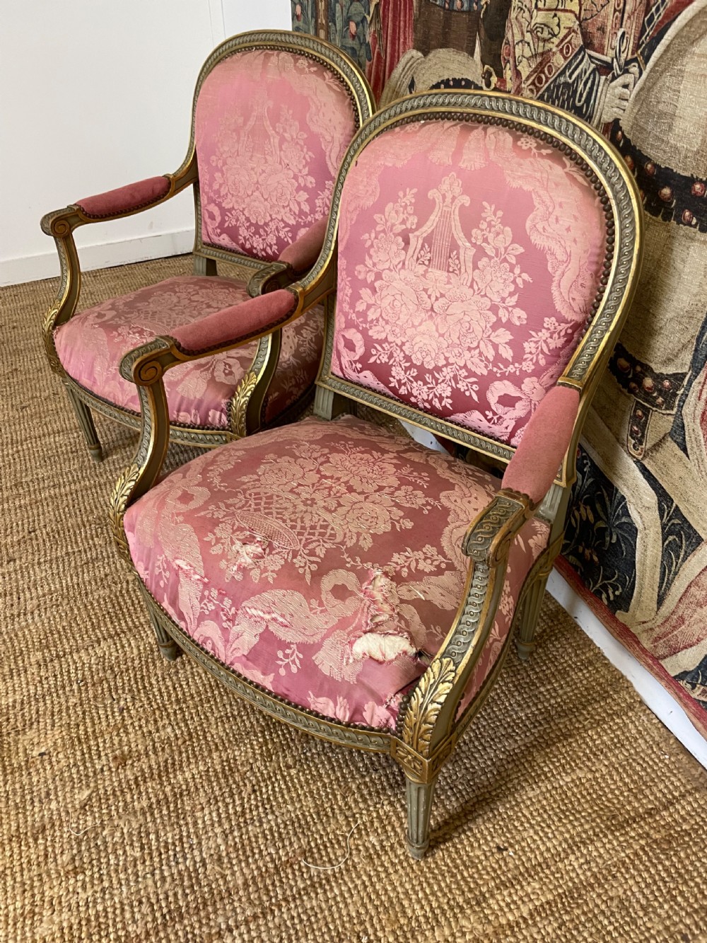Pair of 19th century gilt and painted armchairs  View III