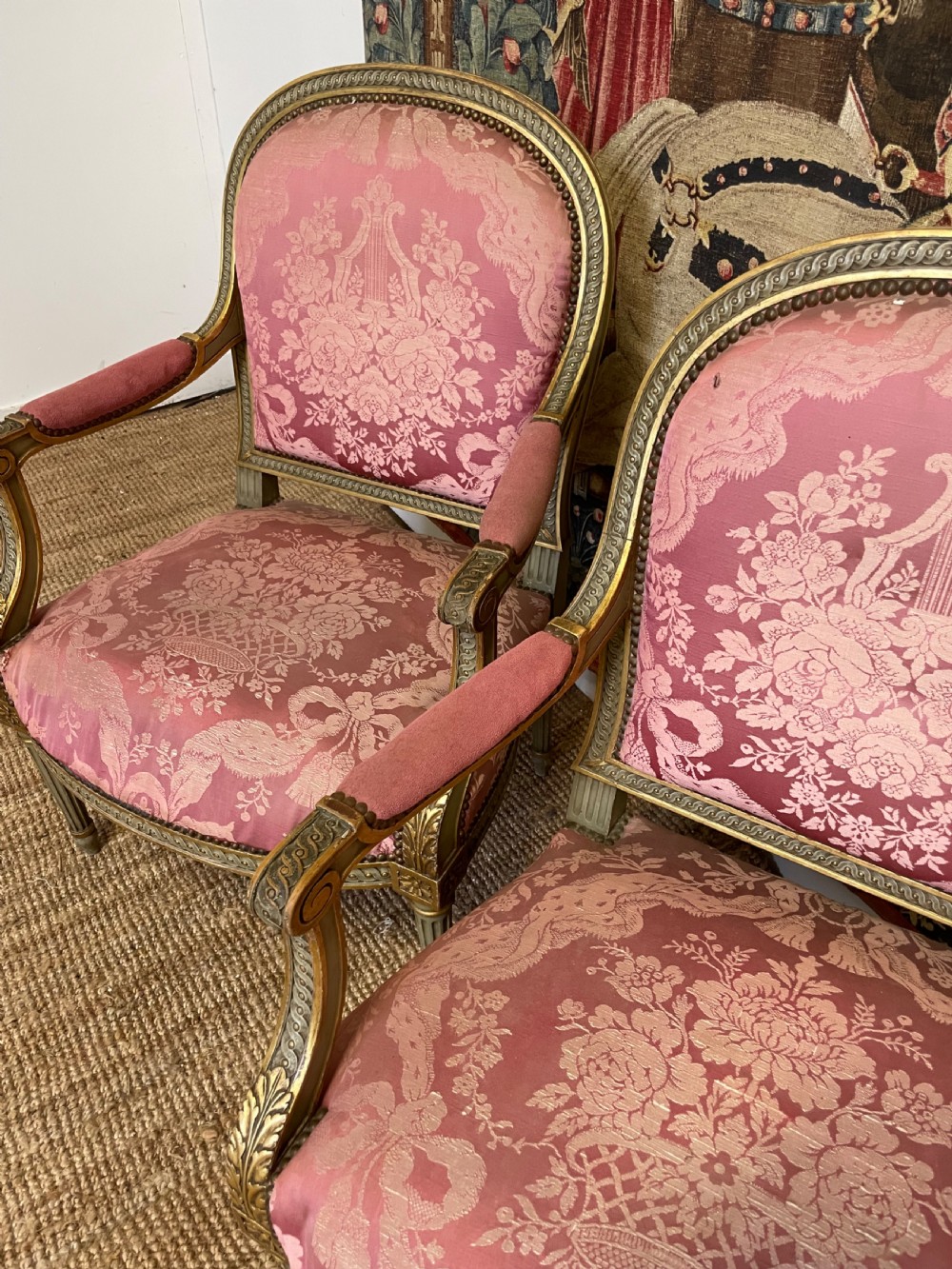Pair of 19th century gilt and painted armchairs  View V
