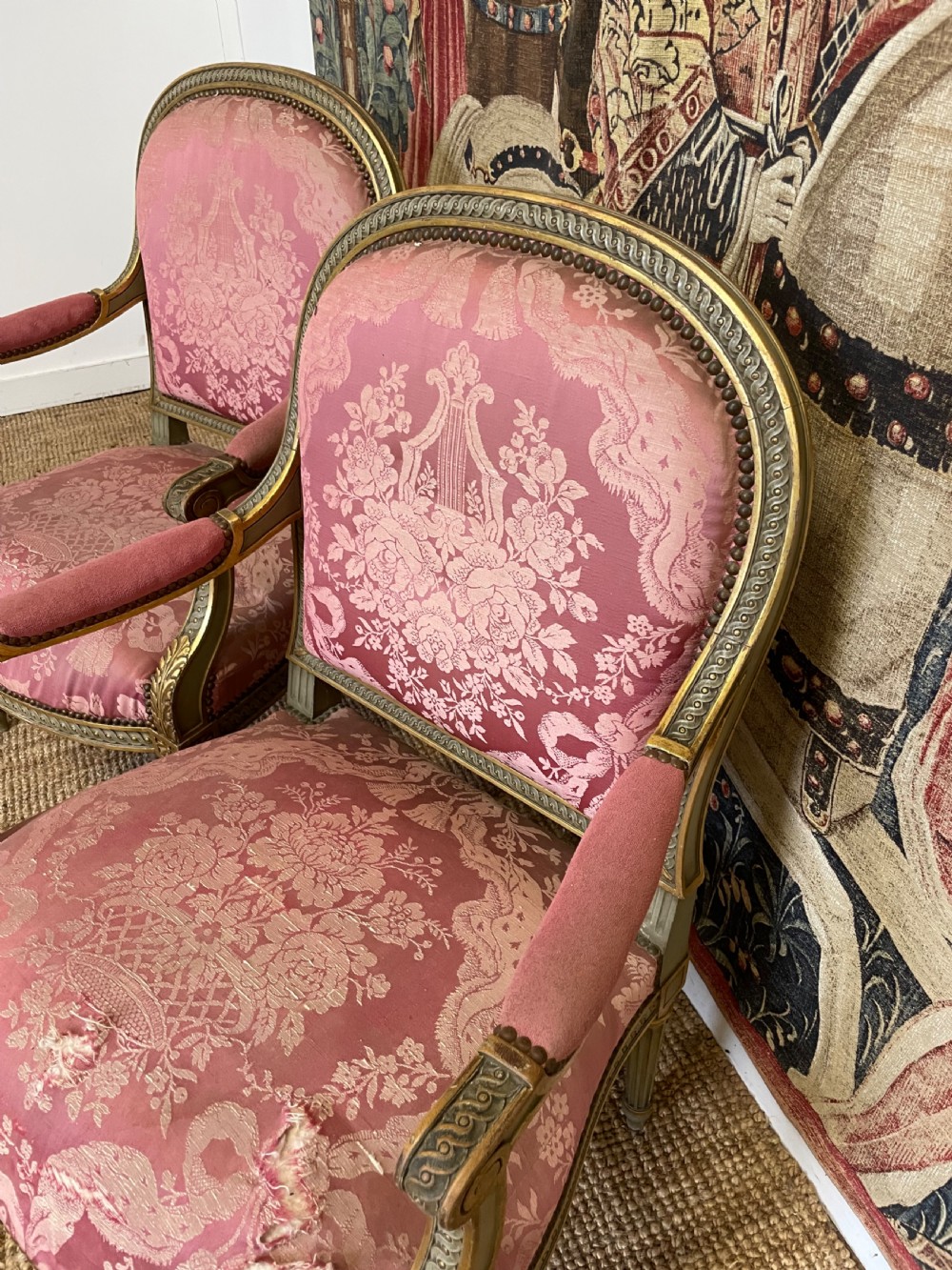 Pair of 19th century gilt and painted armchairs  View VI