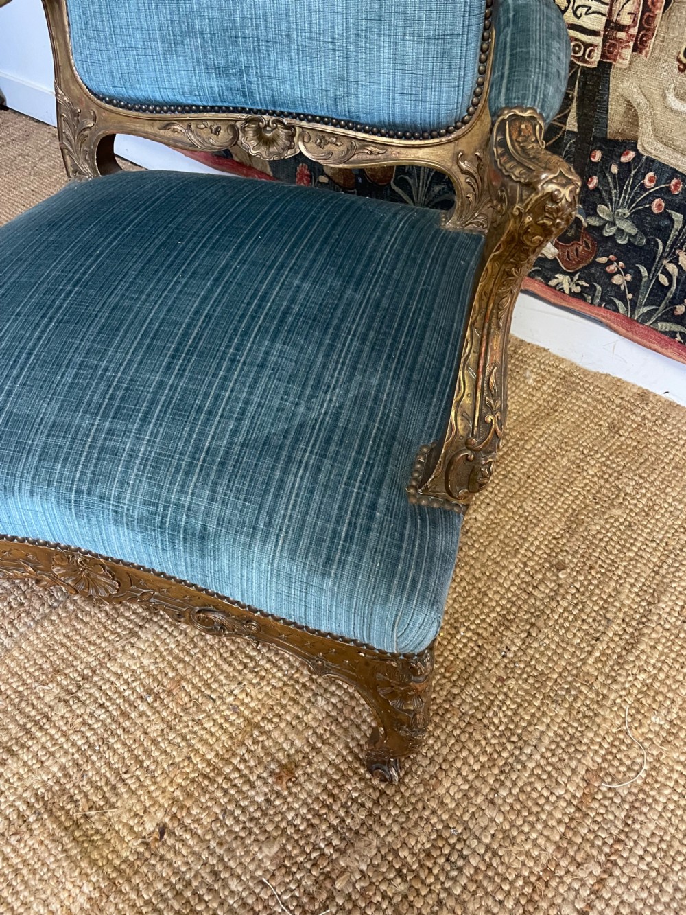 LARGE REGENCE STYLE GILDED OPEN ARMCHAIR View III
