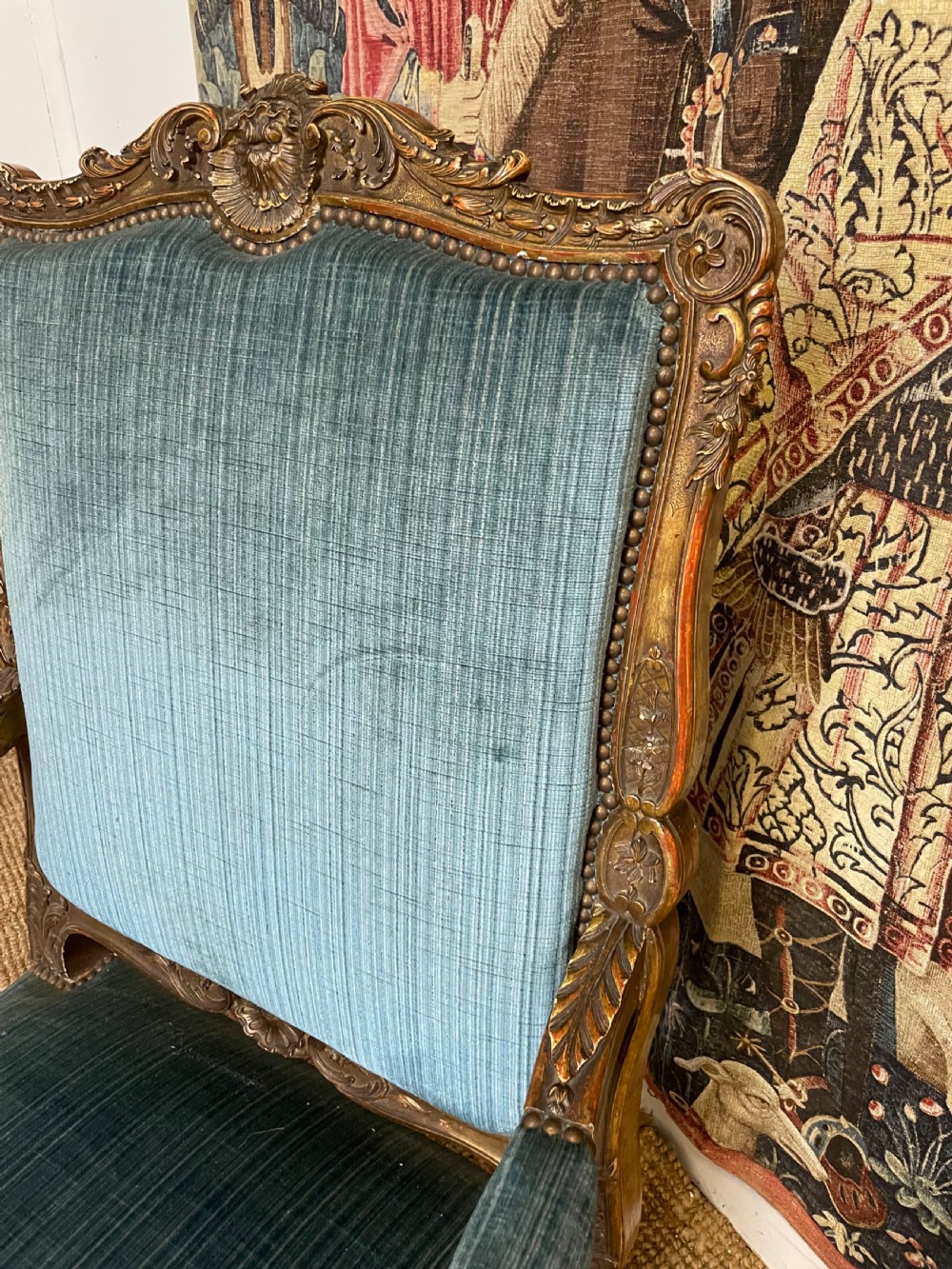 LARGE REGENCE STYLE GILDED OPEN ARMCHAIR View V