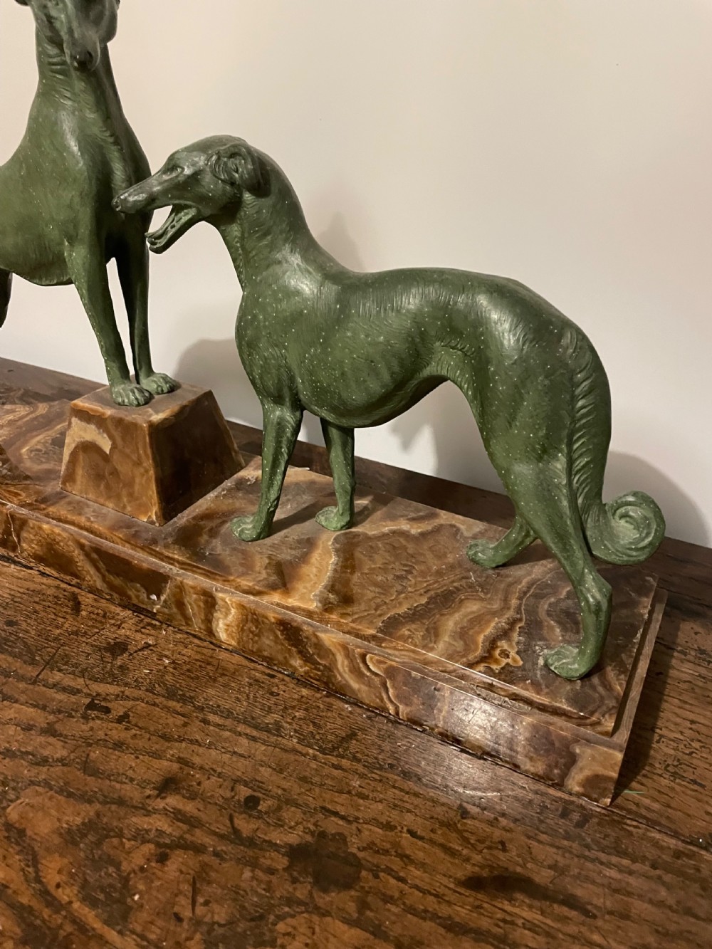Art deco spelter group of 2 Borzoi dogs  View II