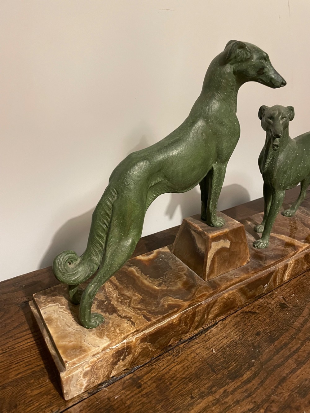 Art deco spelter group of 2 Borzoi dogs  View III