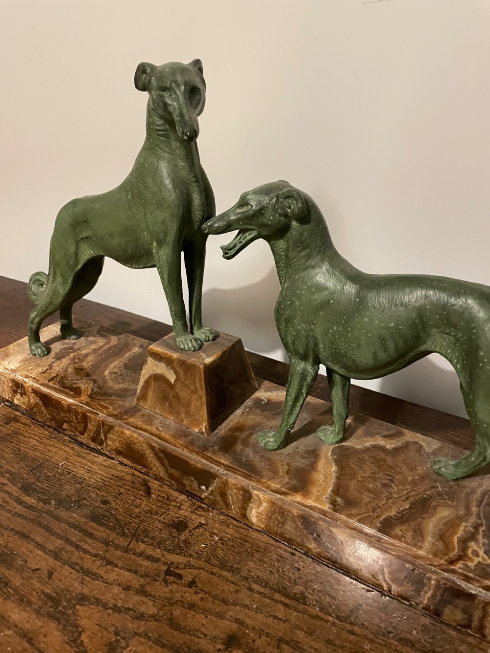Art deco spelter group of 2 Borzoi dogs  View IV