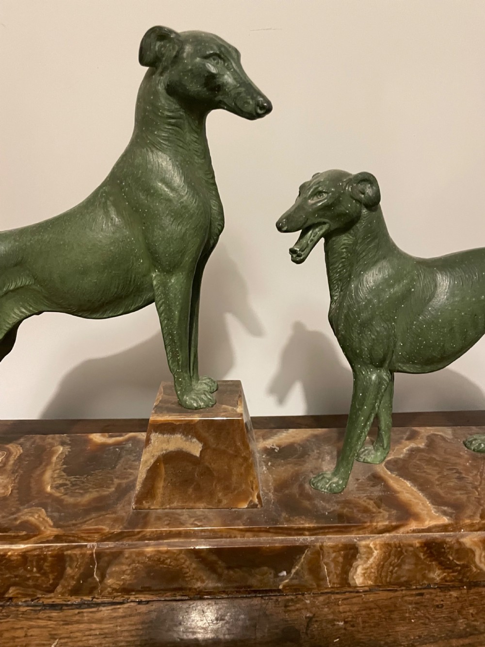 Art deco spelter group of 2 Borzoi dogs  View V