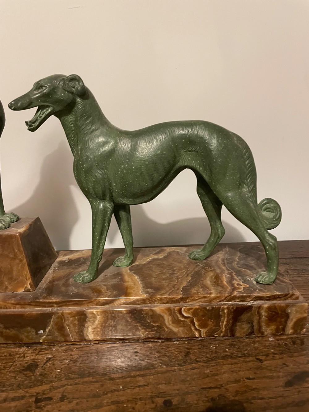 Art deco spelter group of 2 Borzoi dogs  View VI