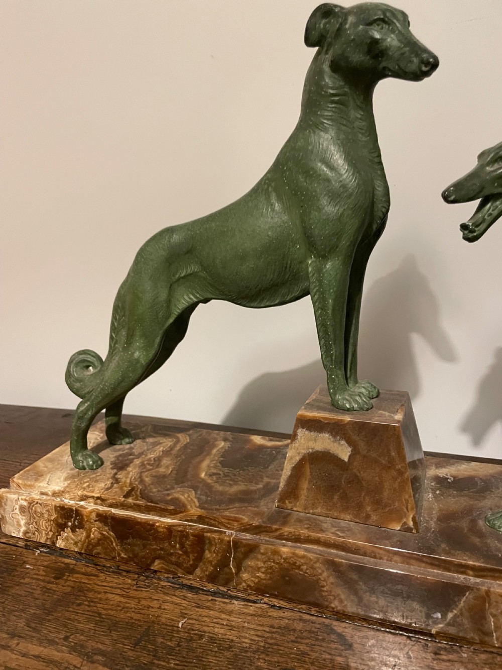 Art deco spelter group of 2 Borzoi dogs  View VII