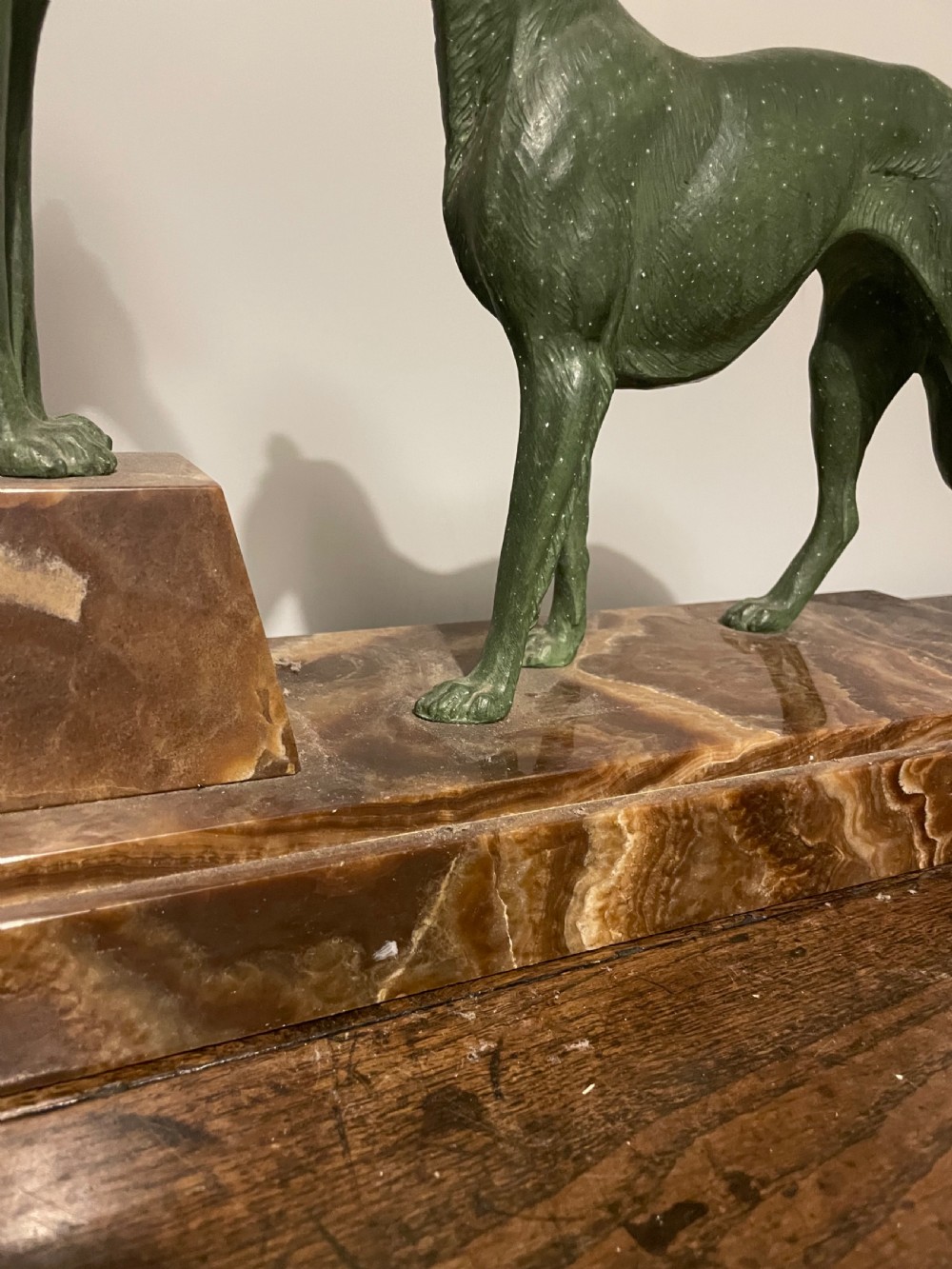 Art deco spelter group of 2 Borzoi dogs  View IX