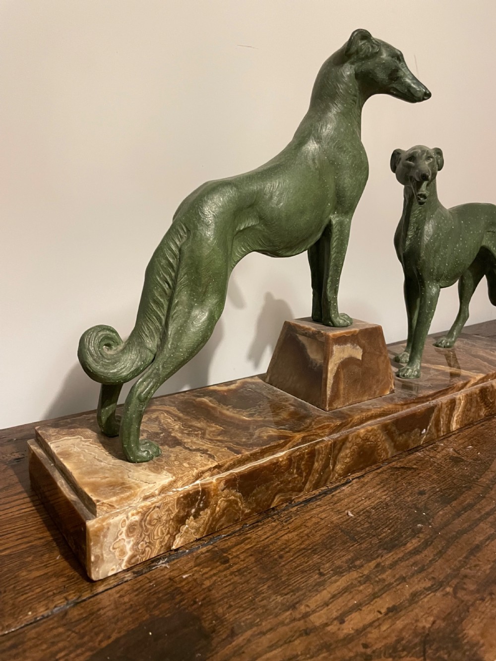 Art deco spelter group of 2 Borzoi dogs  View XII