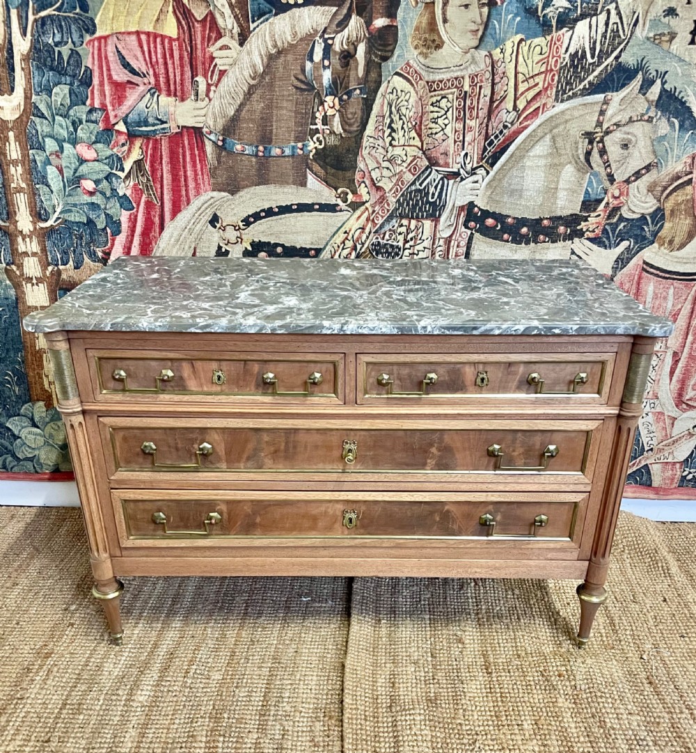 Louis XVI style raw mahogany marble topped commode