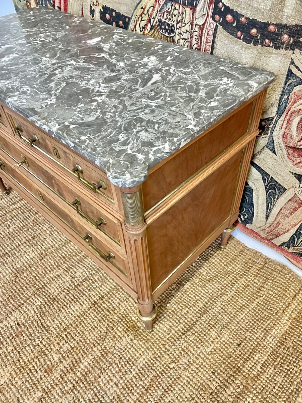 Louis XVI style raw mahogany marble topped commode View IV