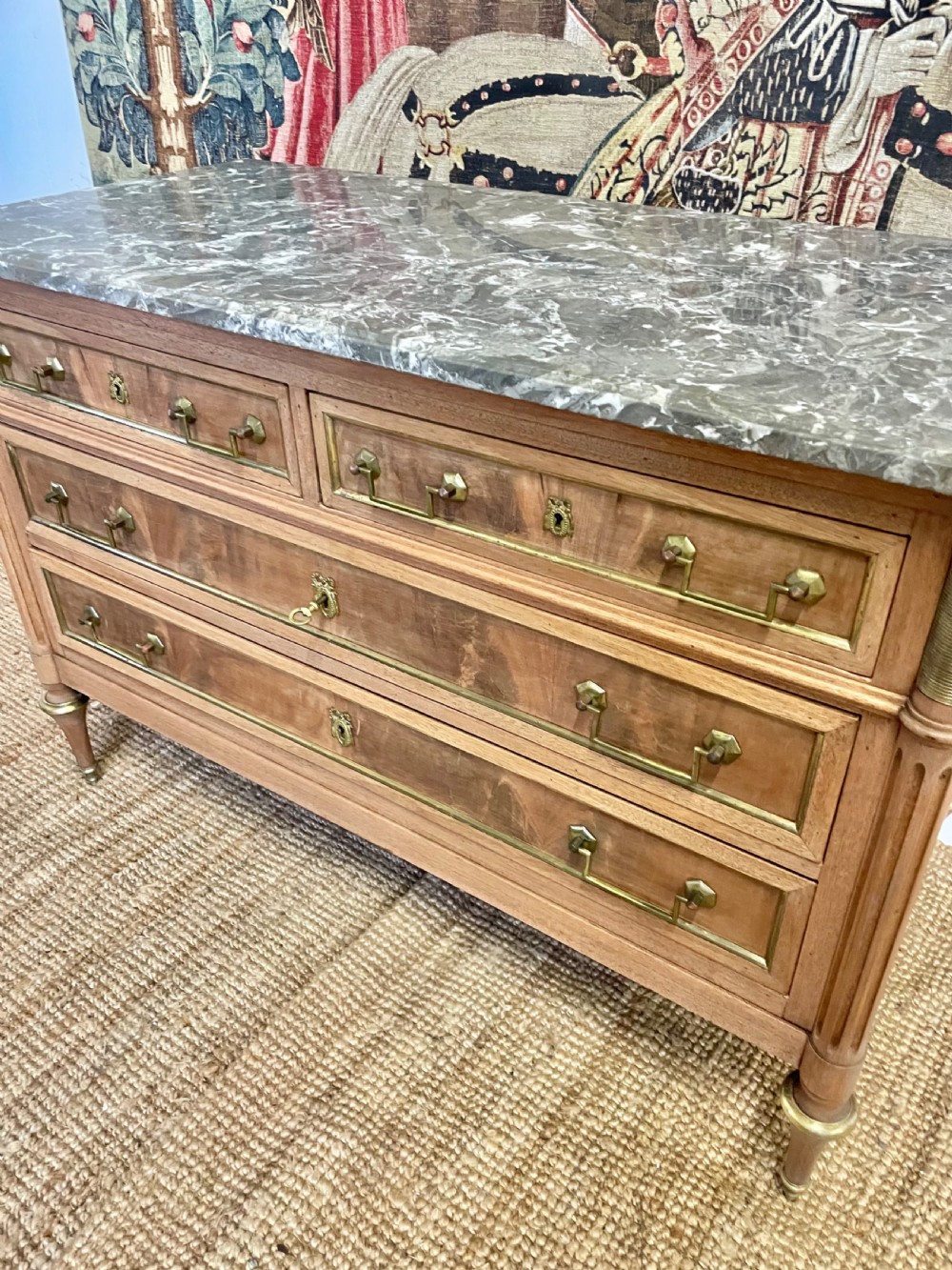 Louis XVI style raw mahogany marble topped commode View VI