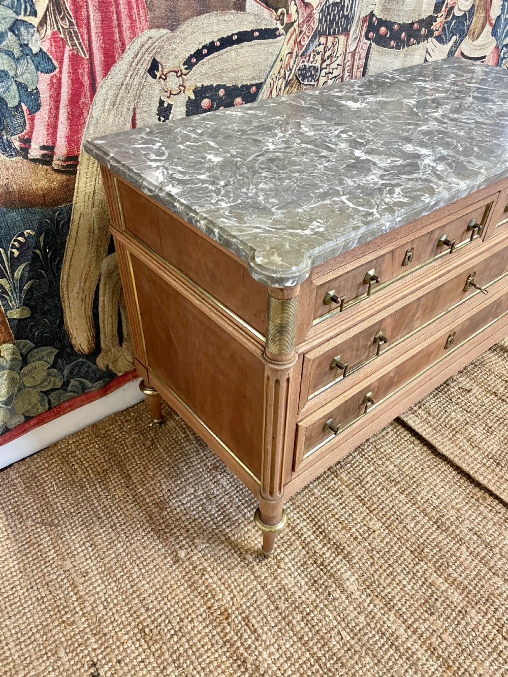 Louis XVI style raw mahogany marble topped commode View VII