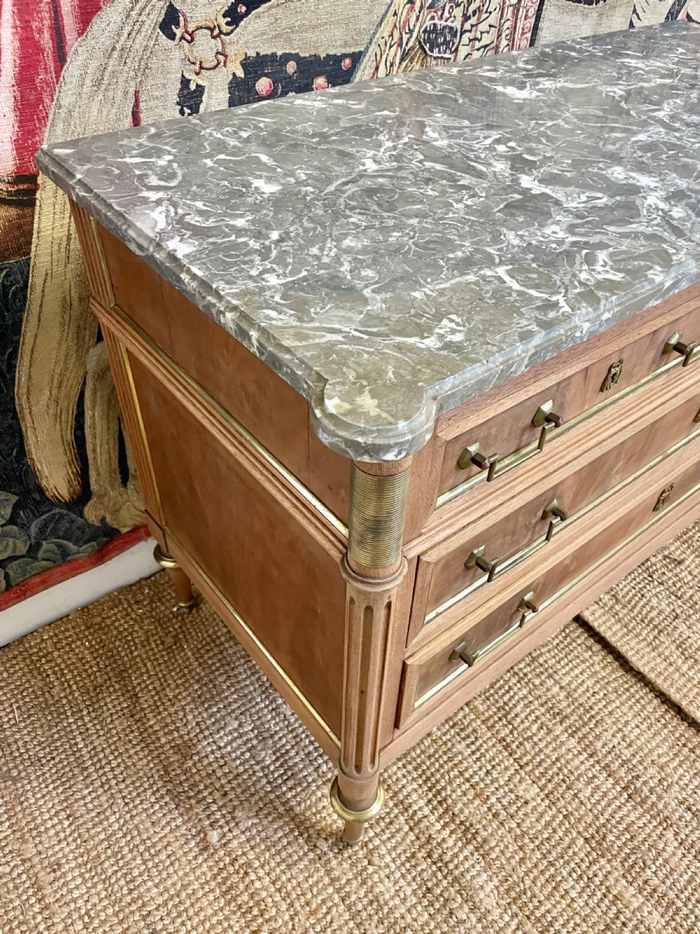 Louis XVI style raw mahogany marble topped commode View VIII