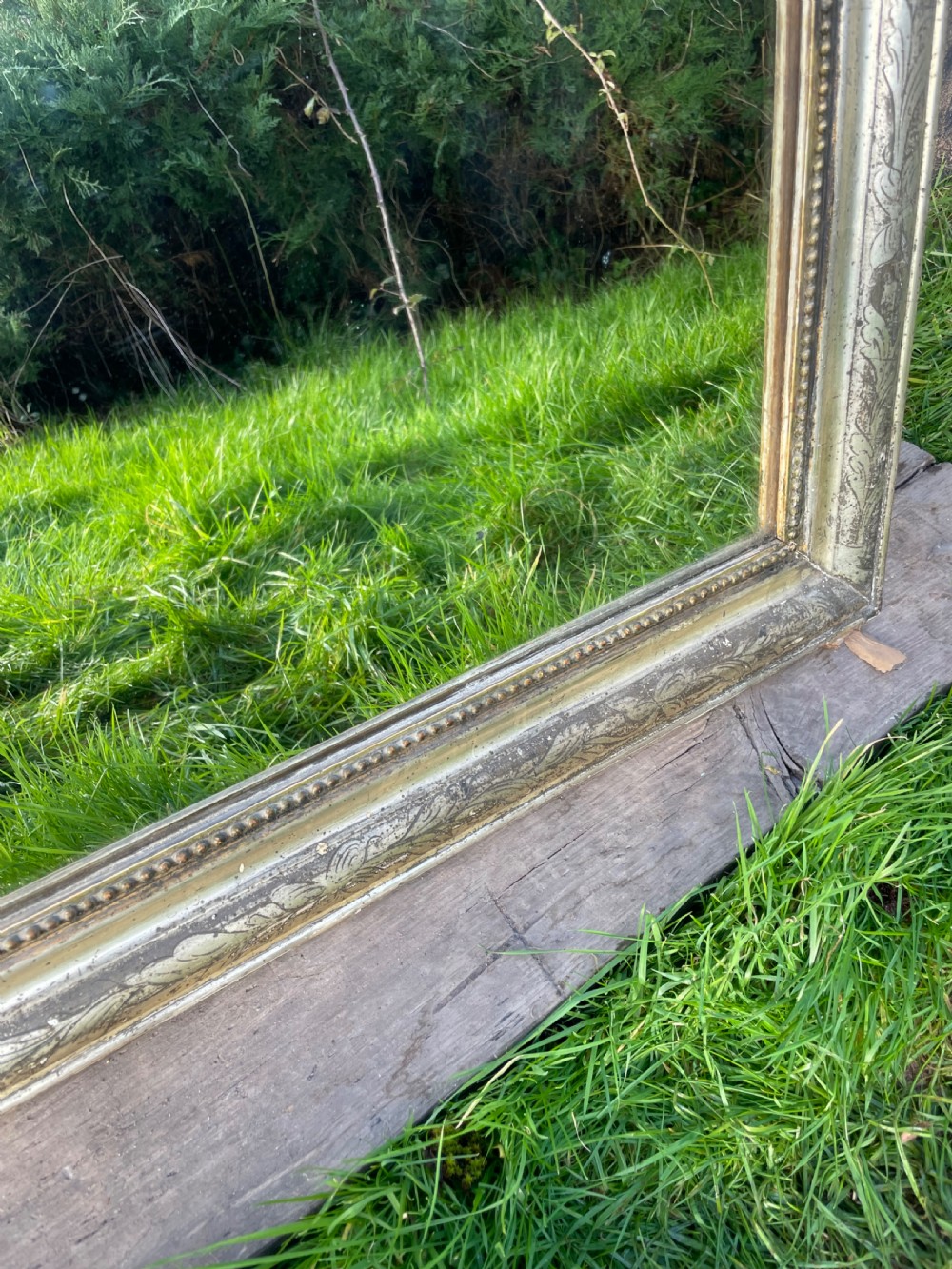 Antique French silvered wall mirror  View VI