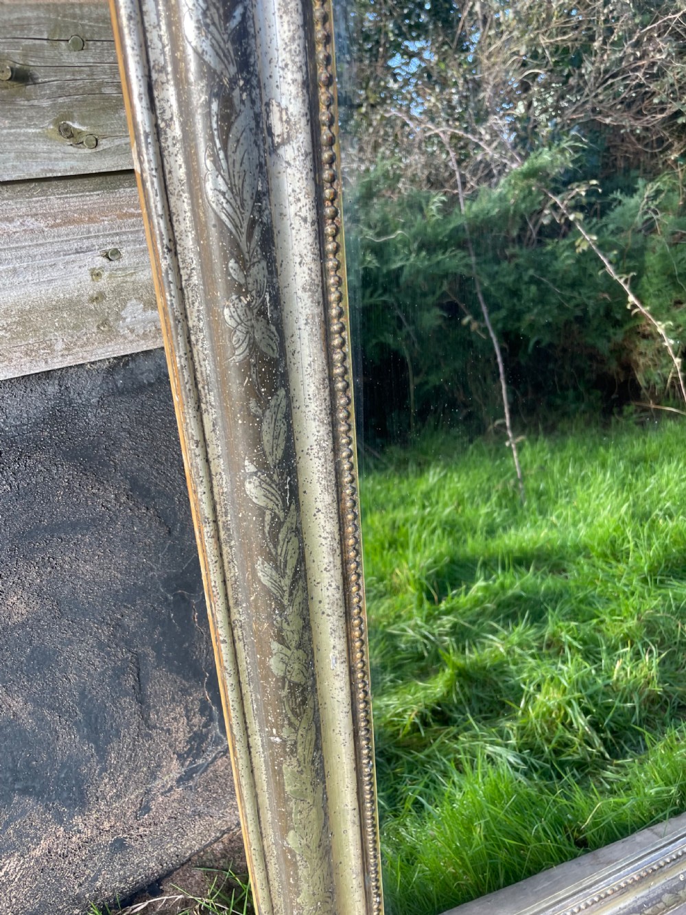 Antique French silvered wall mirror  View IX