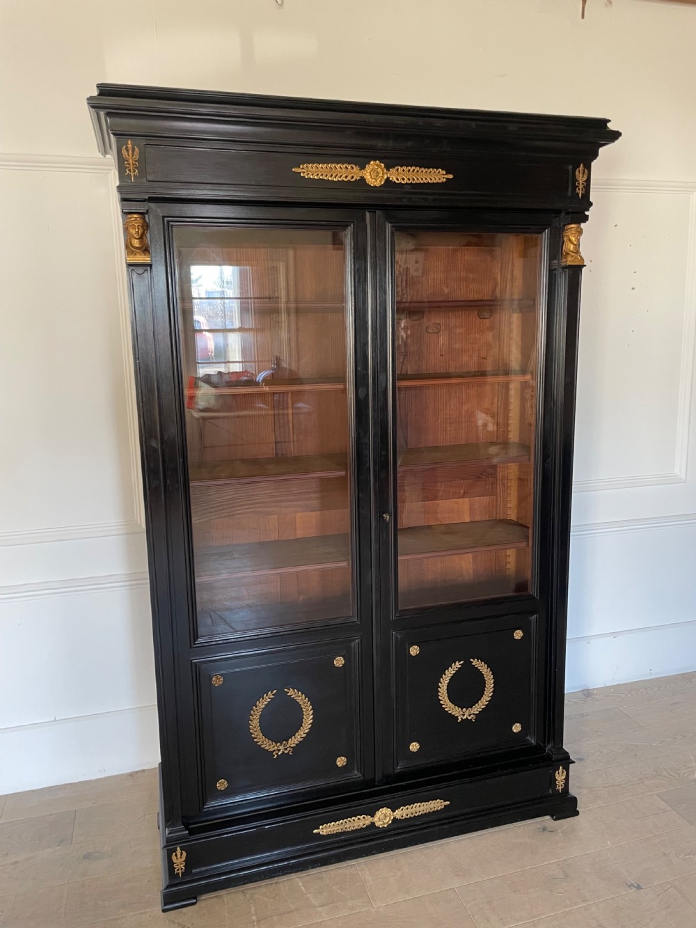 19th century ebonised 2 door bookcase