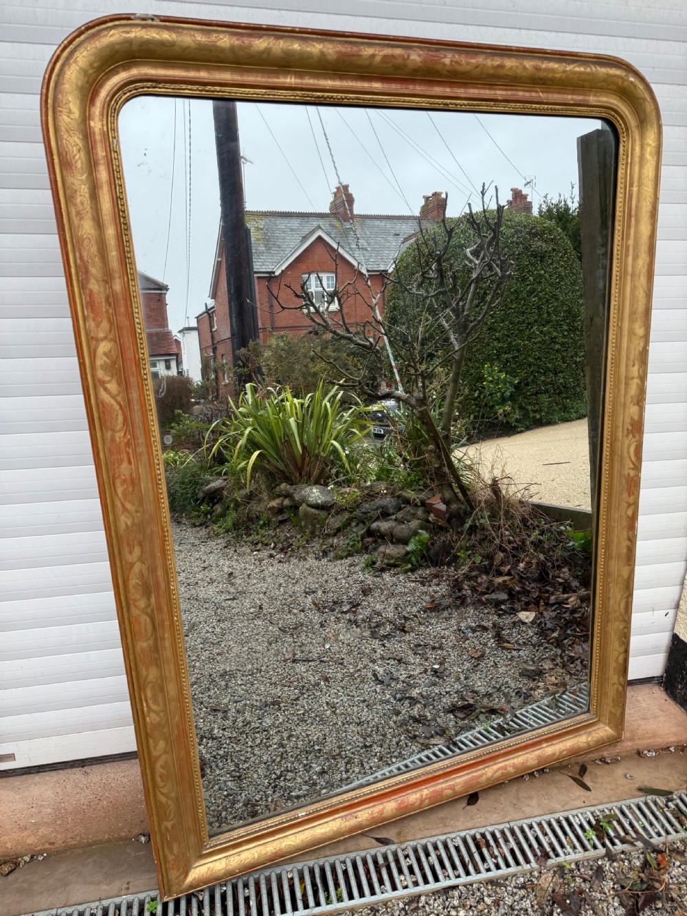 Large arched topped overmantle mirror 