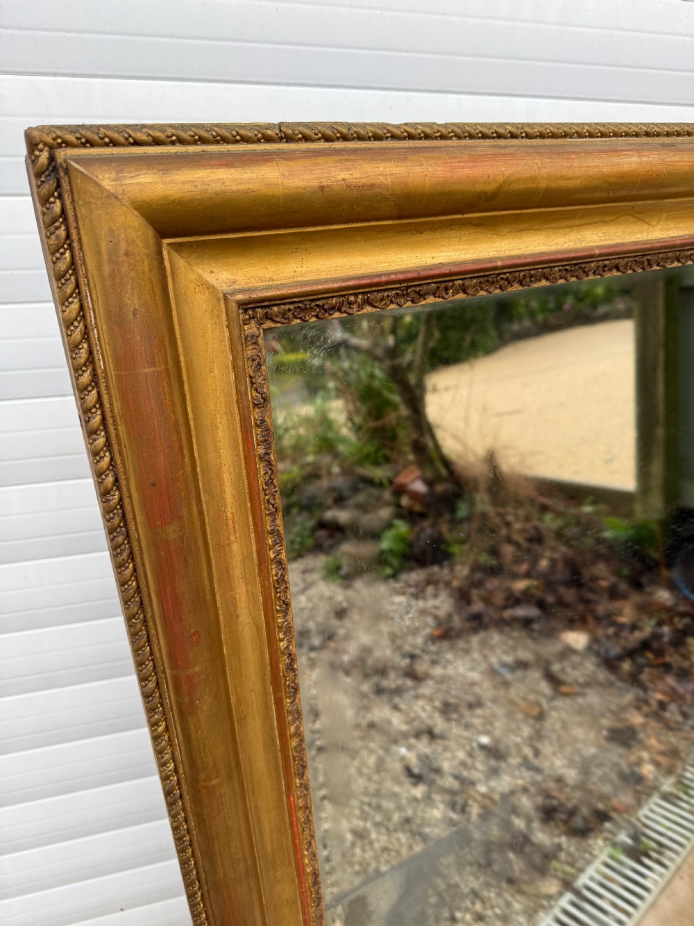 Neat sized 19th century antique gilded over mantle mirror  View II