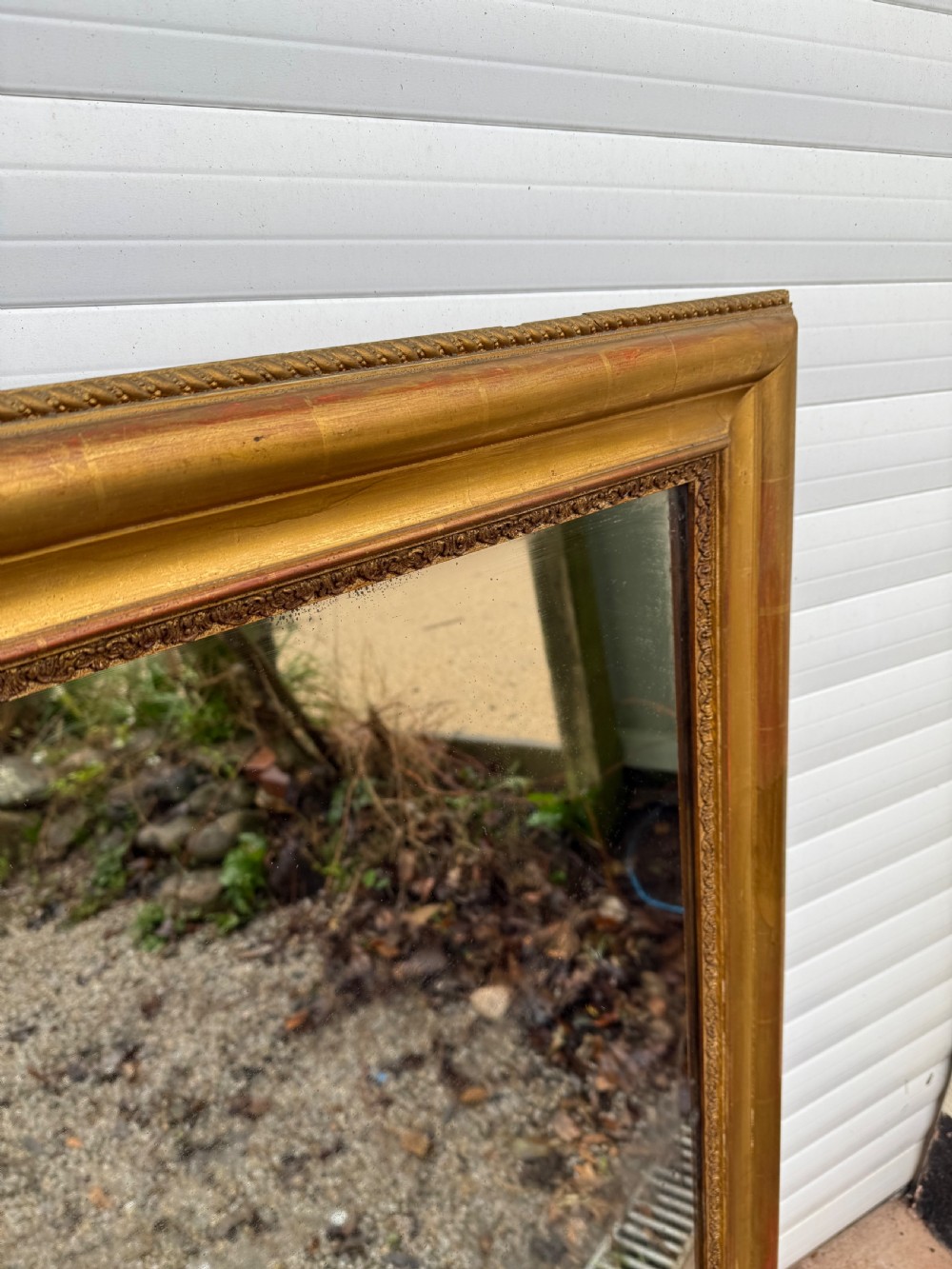 Neat sized 19th century antique gilded over mantle mirror  View III