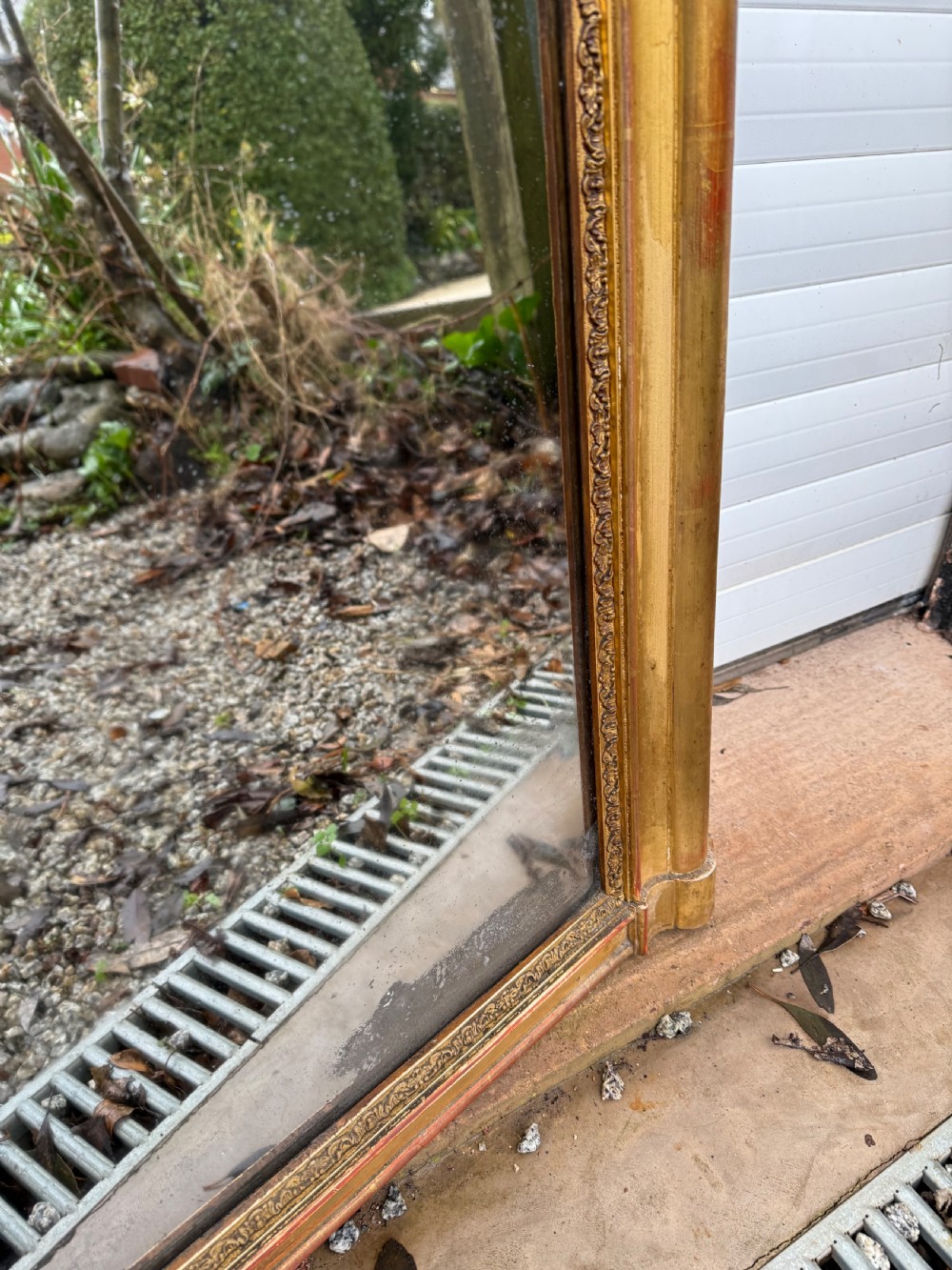 Neat sized 19th century antique gilded over mantle mirror  View IV