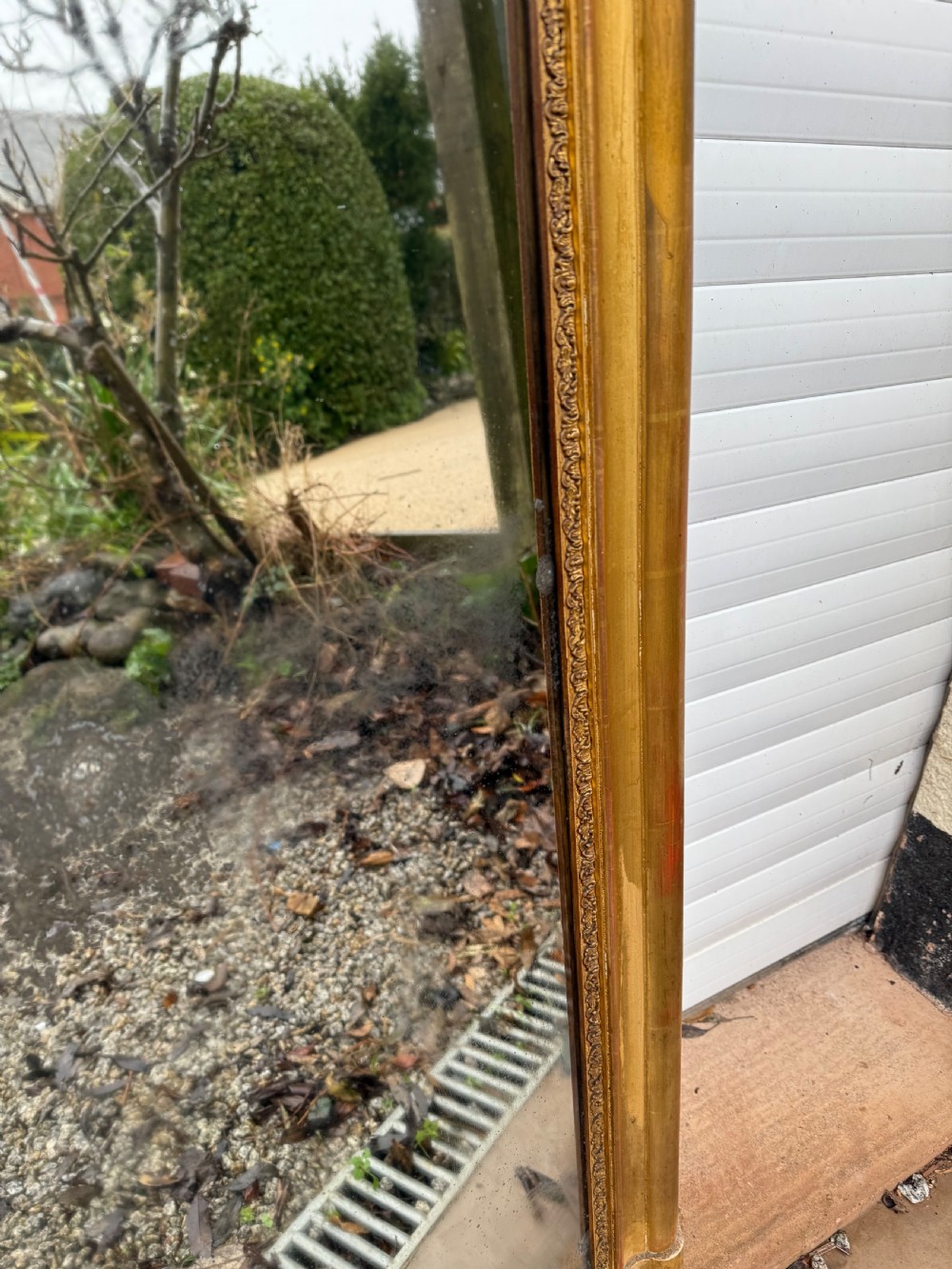 Neat sized 19th century antique gilded over mantle mirror  View V