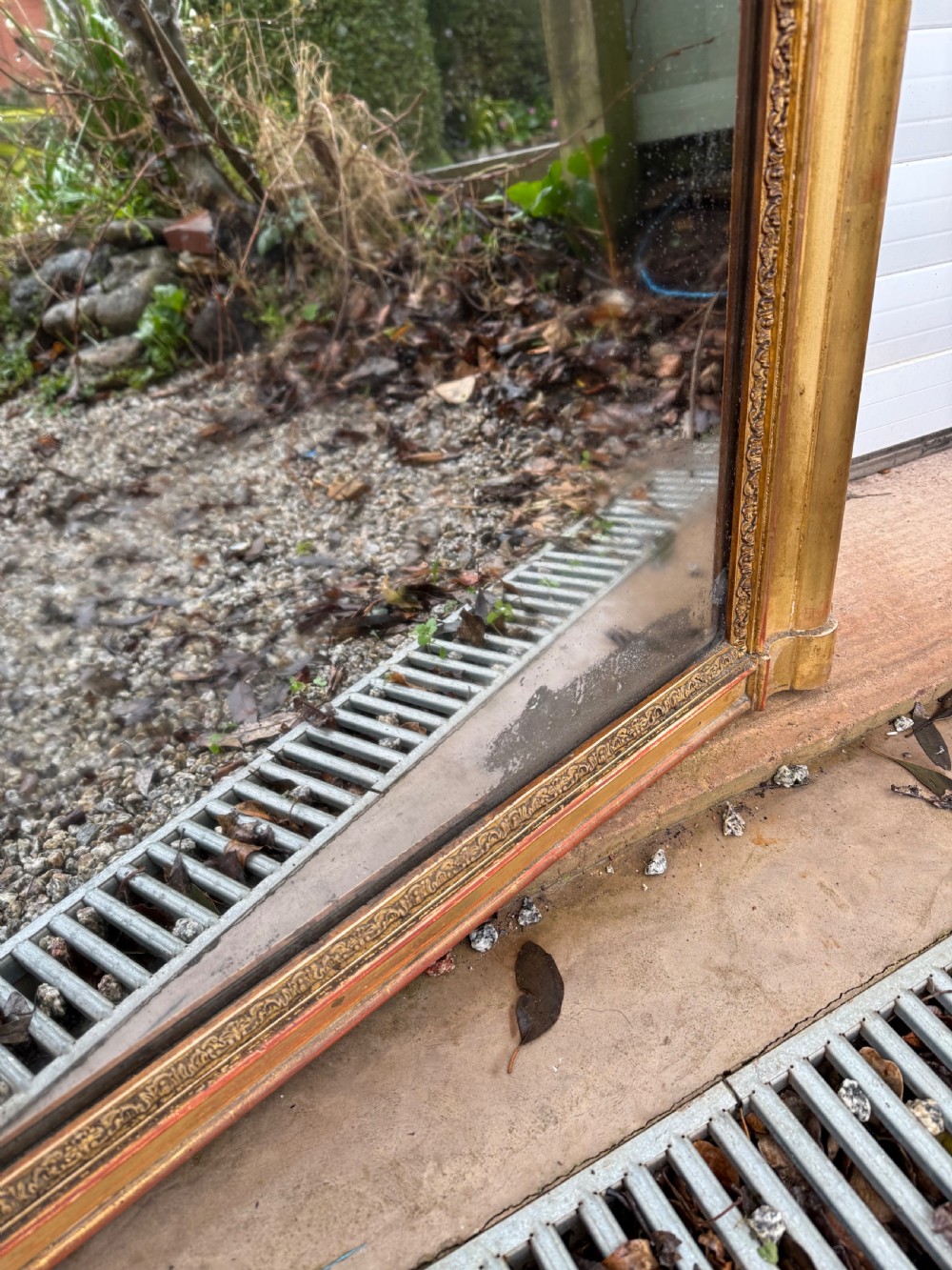 Neat sized 19th century antique gilded over mantle mirror  View VI