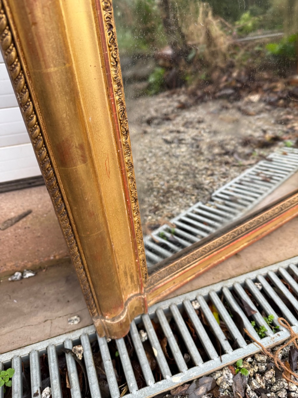 Neat sized 19th century antique gilded over mantle mirror  View VII