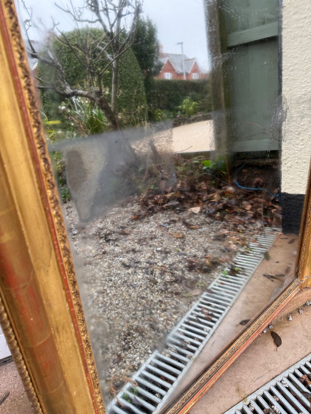 Neat sized 19th century antique gilded over mantle mirror  View VIII