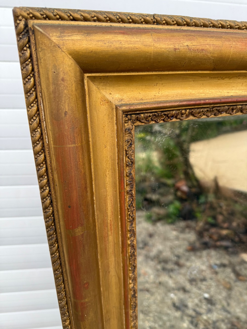 Neat sized 19th century antique gilded over mantle mirror  View IX