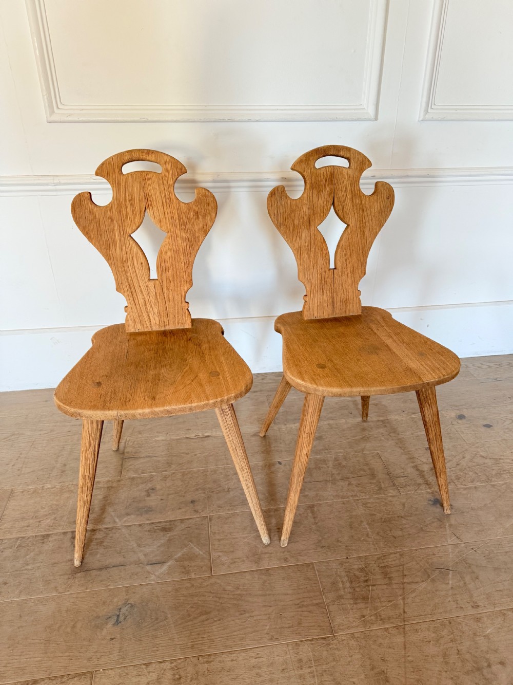 Pair of scrubbed oak hall chairs 