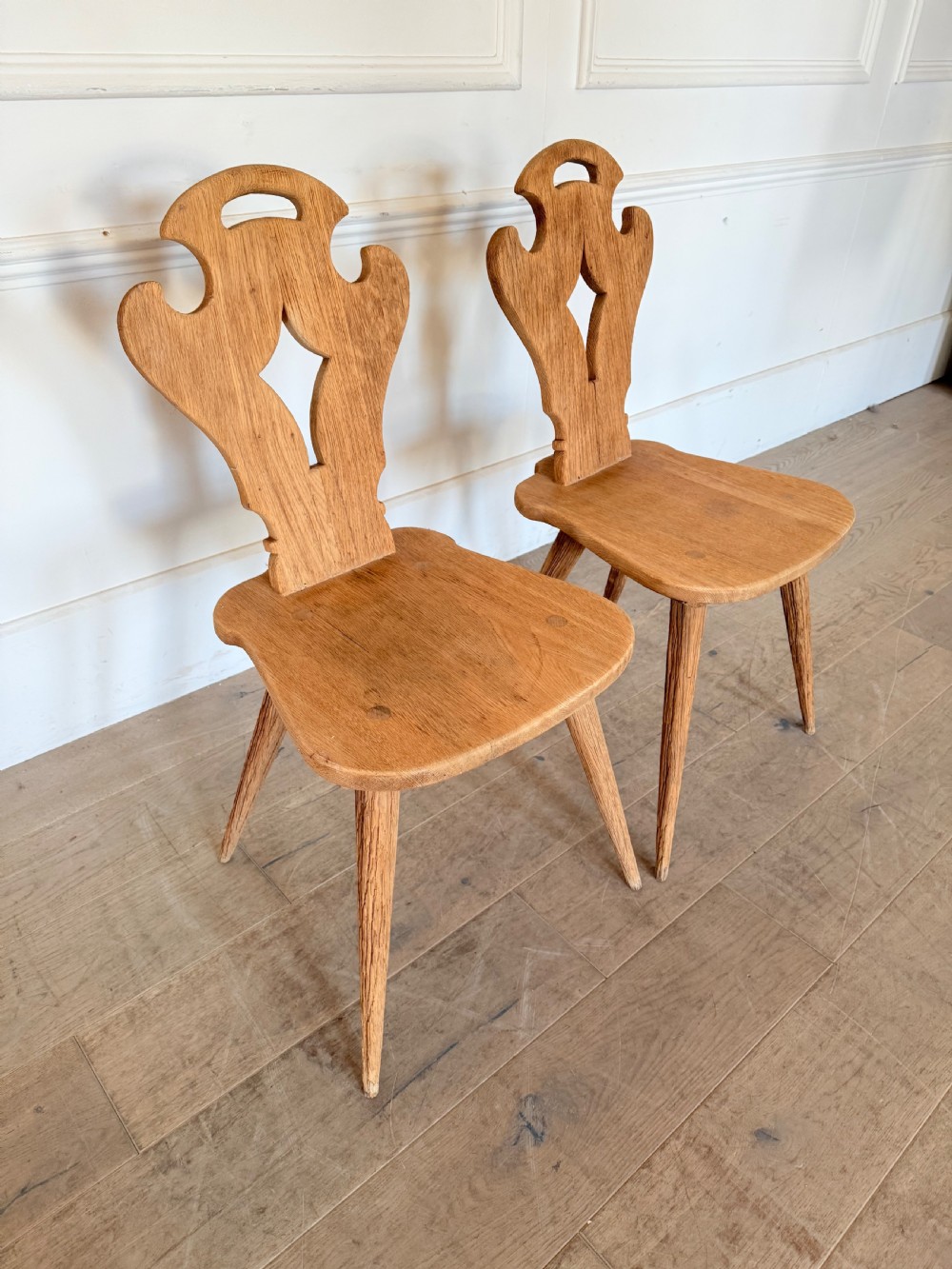 Pair of scrubbed oak hall chairs  View II