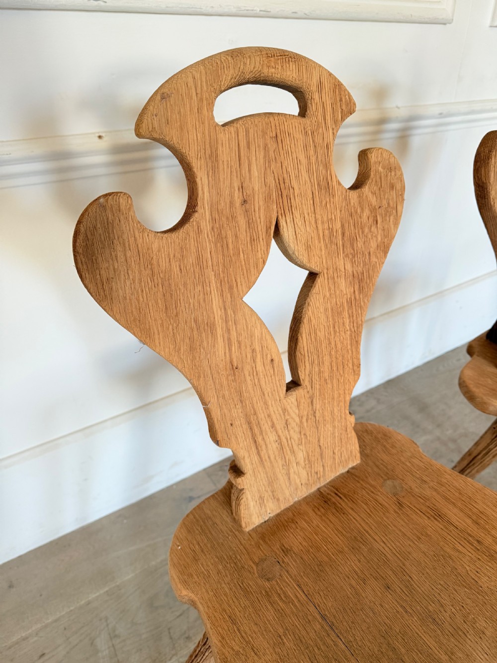 Pair of scrubbed oak hall chairs  View III
