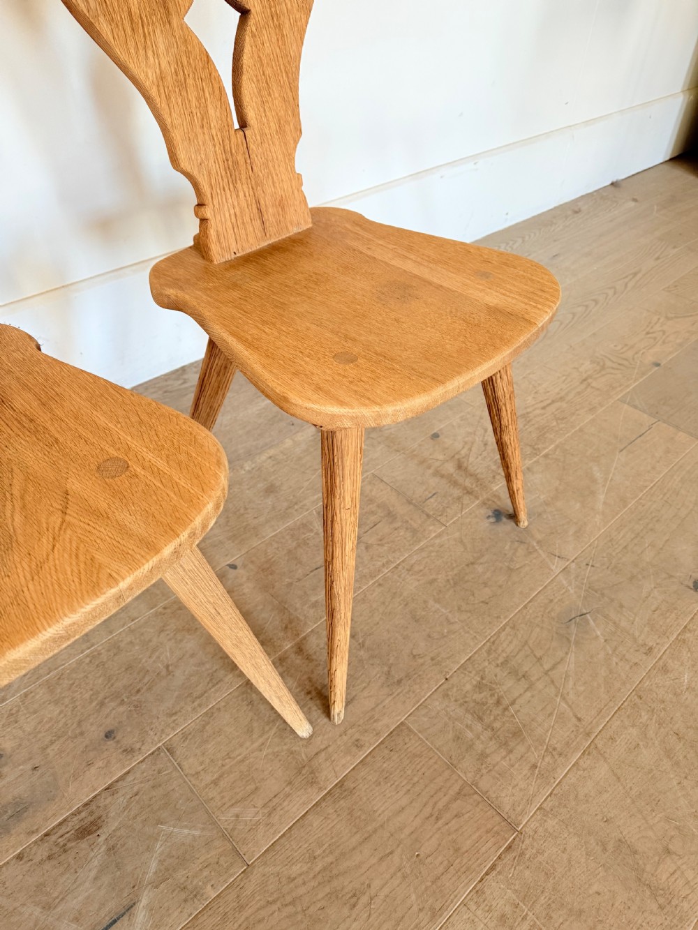 Pair of scrubbed oak hall chairs  View V