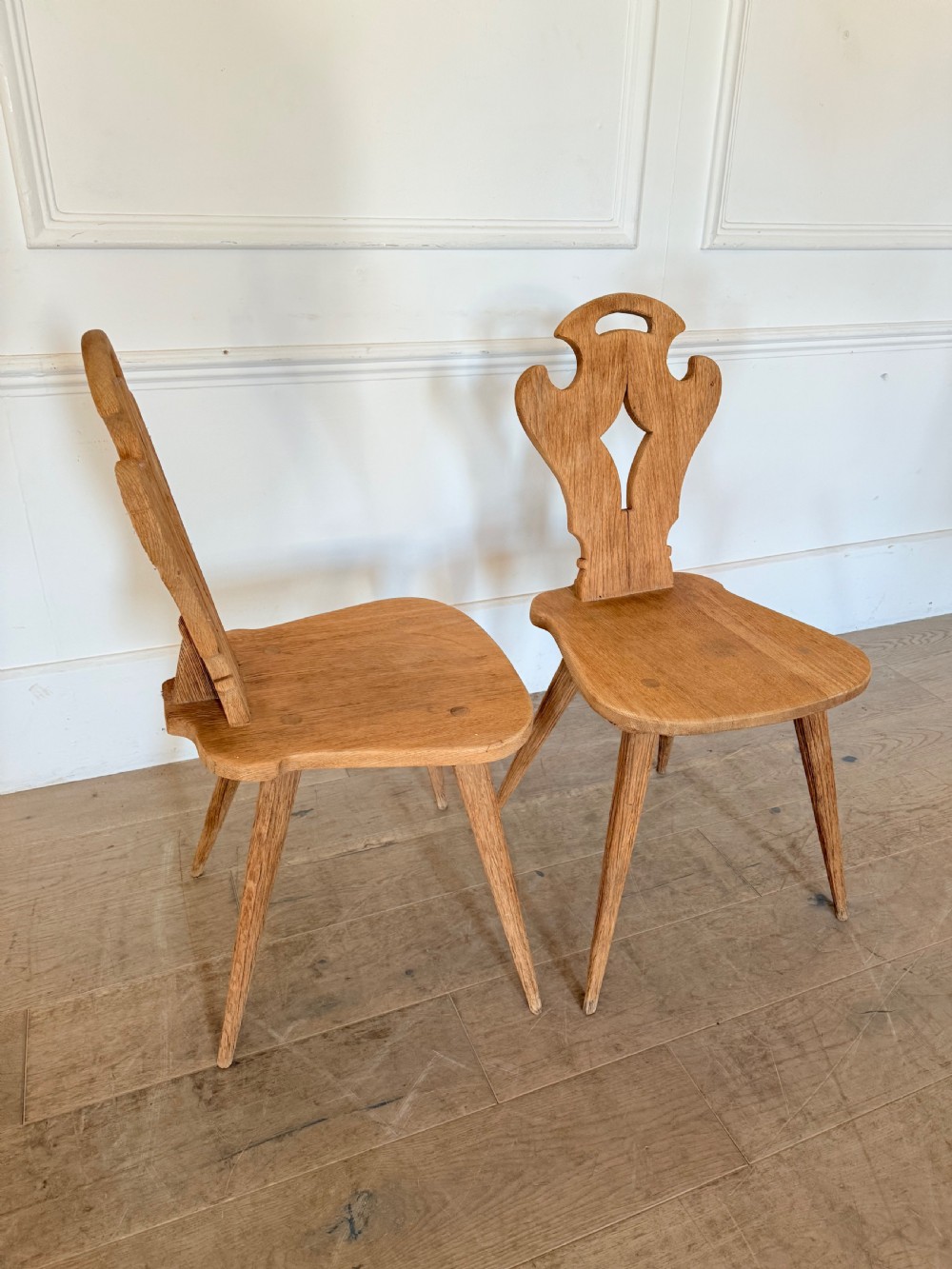 Pair of scrubbed oak hall chairs  View VI