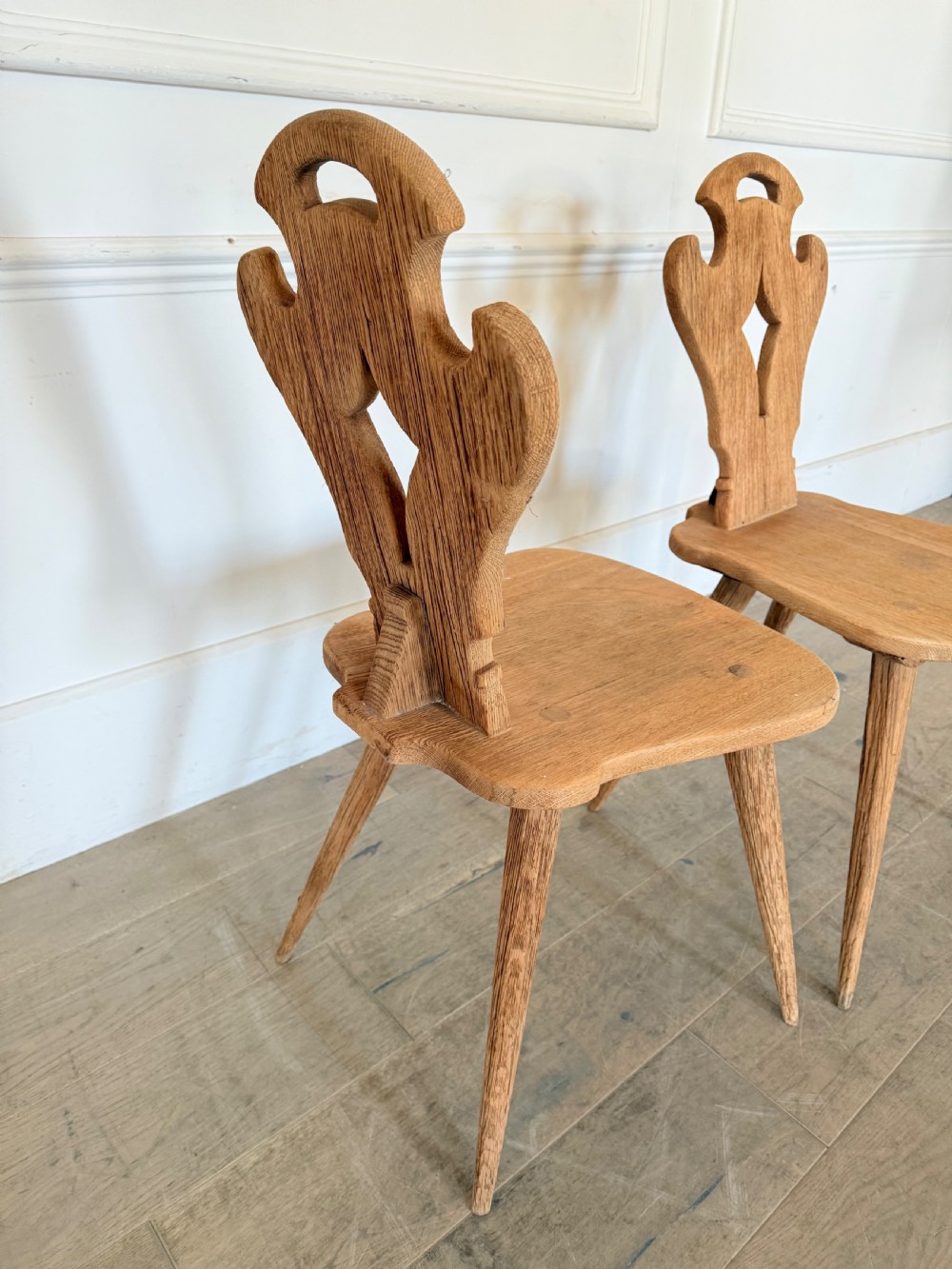Pair of scrubbed oak hall chairs  View VII