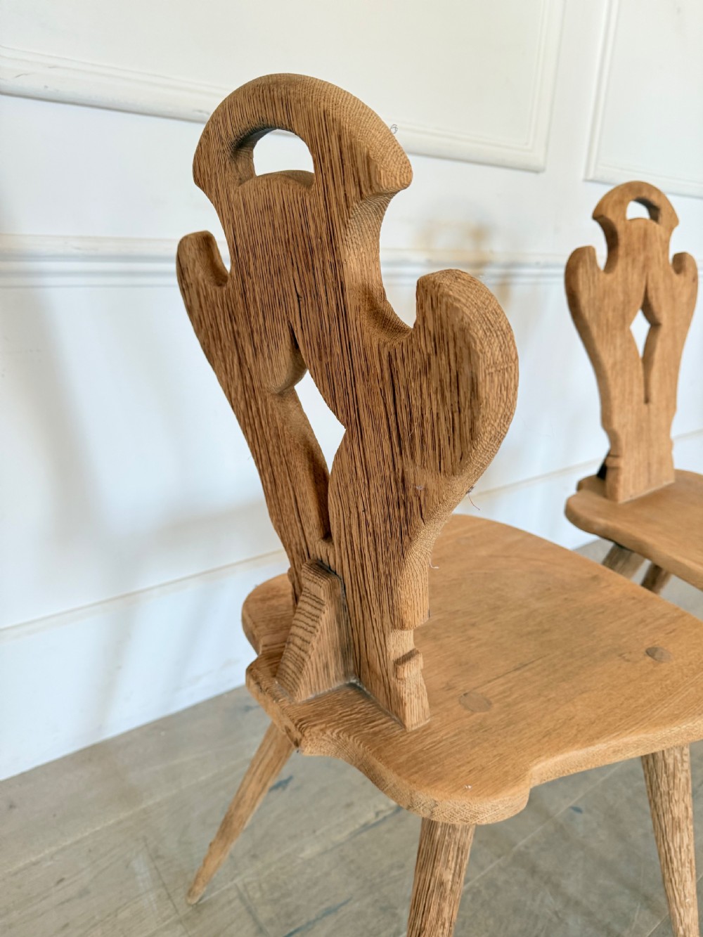 Pair of scrubbed oak hall chairs  View VIII