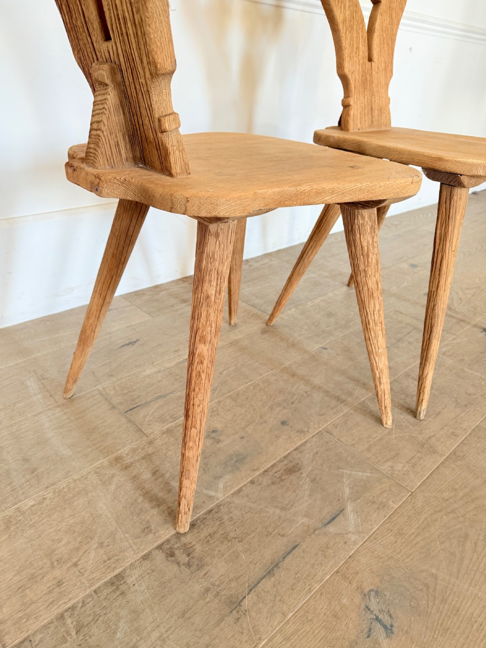 Pair of scrubbed oak hall chairs  View IX