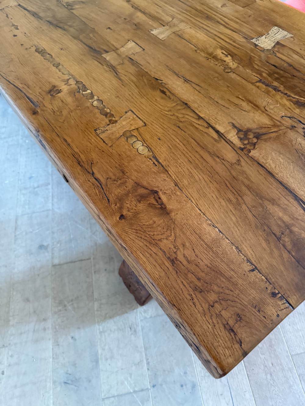 Large antique oak refectory table  View XIX